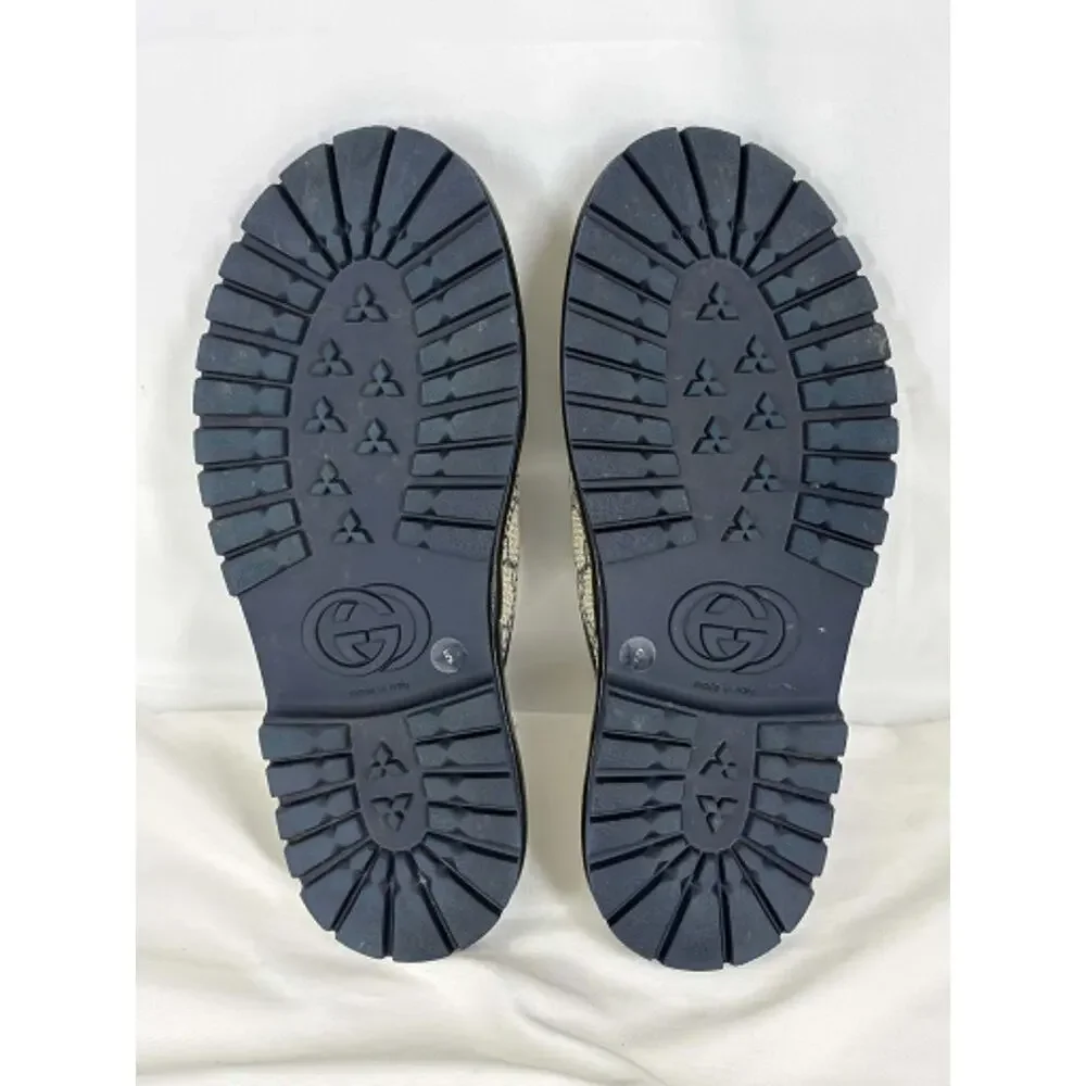 GUCCI Mule Slippers GG Navy Monogram & Silver tone Horsebit Size 5 SPB JA-368398